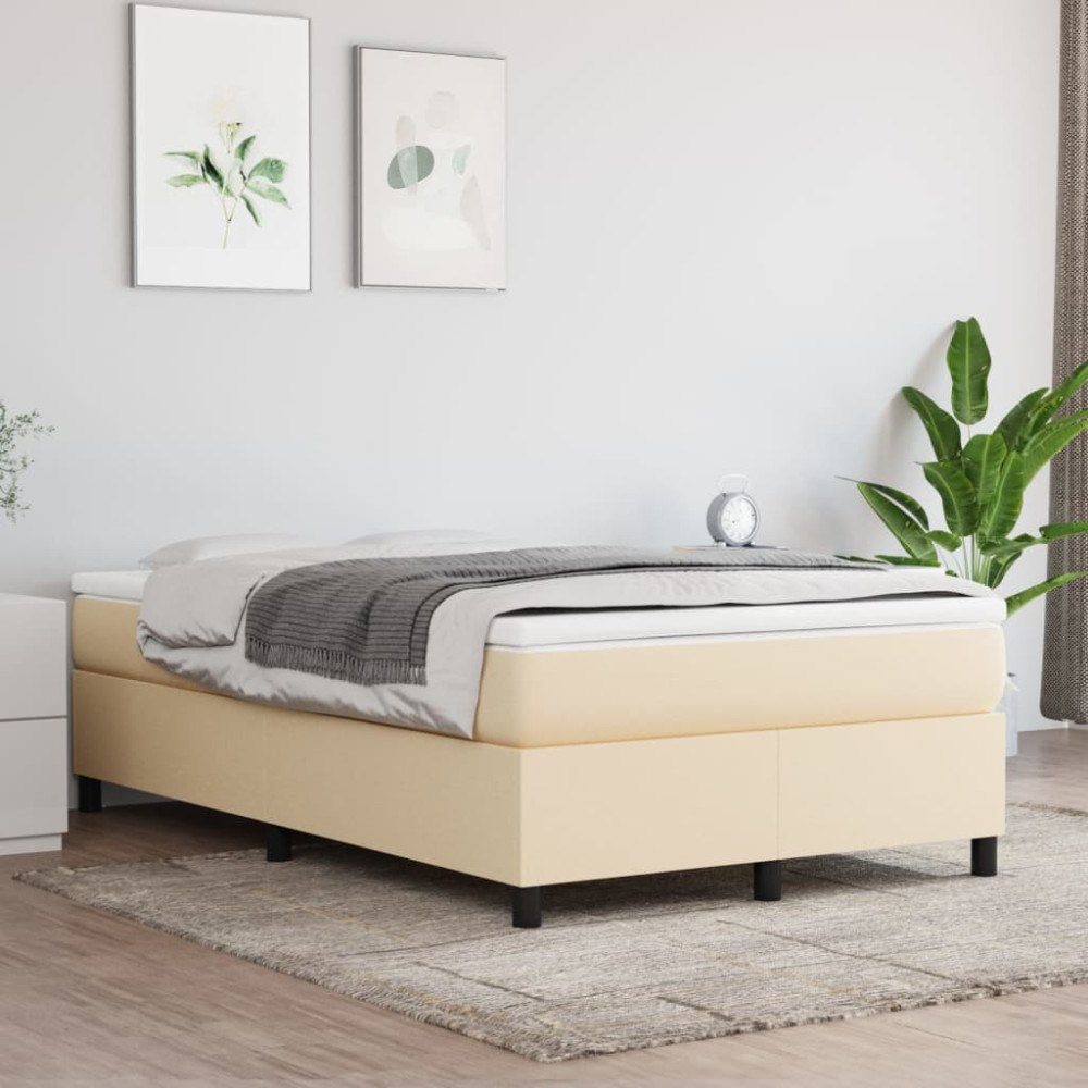 vidaXL Boxspring-sängram gräddvit 120x200 cm tyg