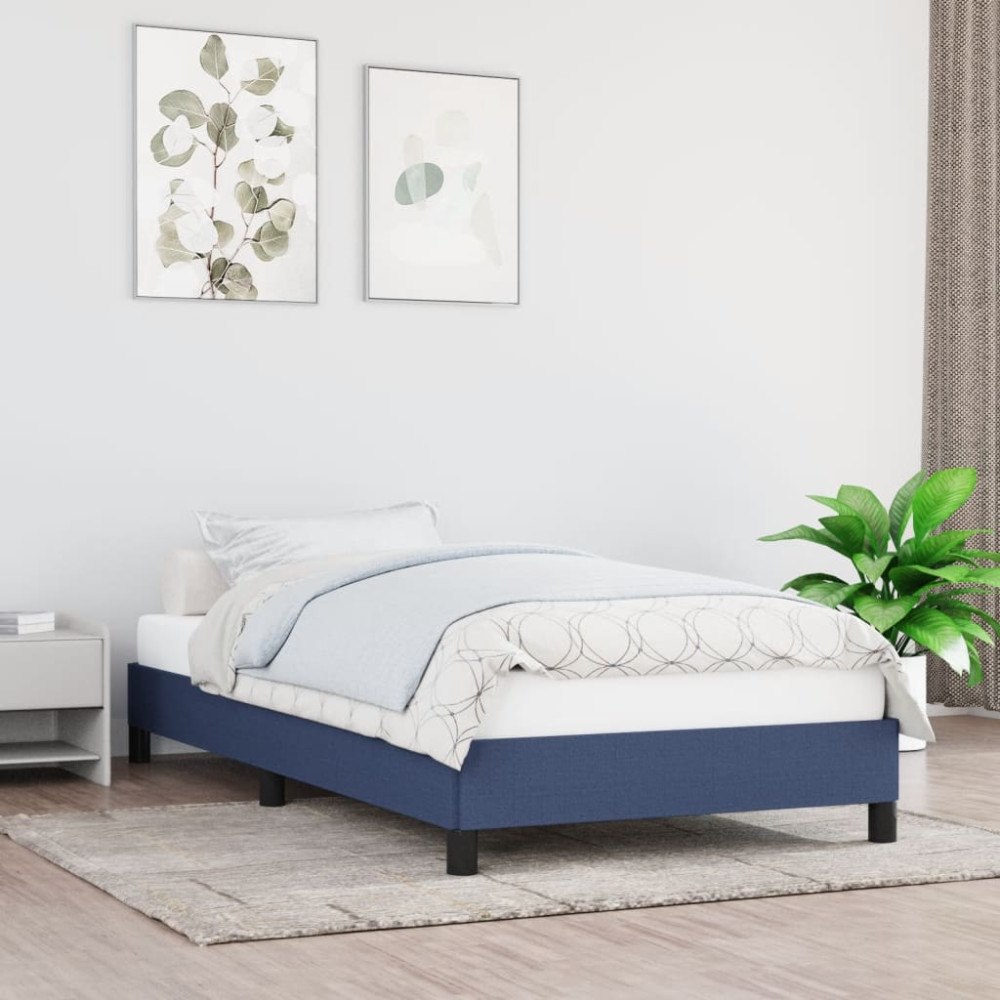 vidaXL Sängram utan madrass blå 90x200cm tyg