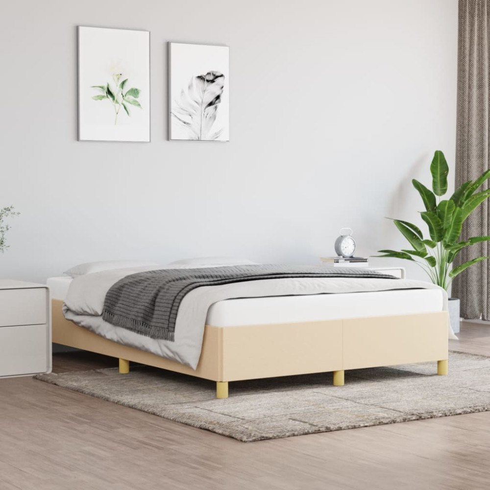 vidaXL Sängram utan madrass gräddvit 140x190 cm tyg