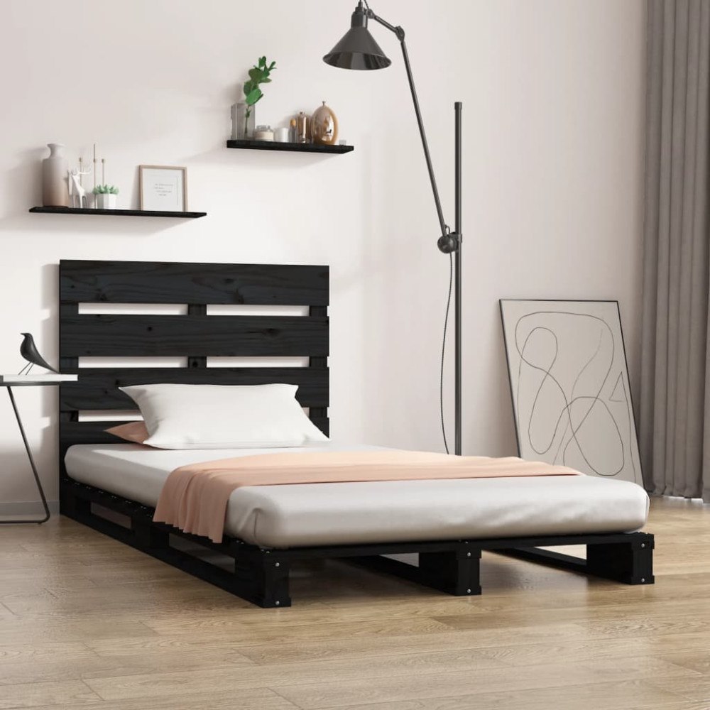 vidaXL Sängram svart 75x190 cm massiv furu
