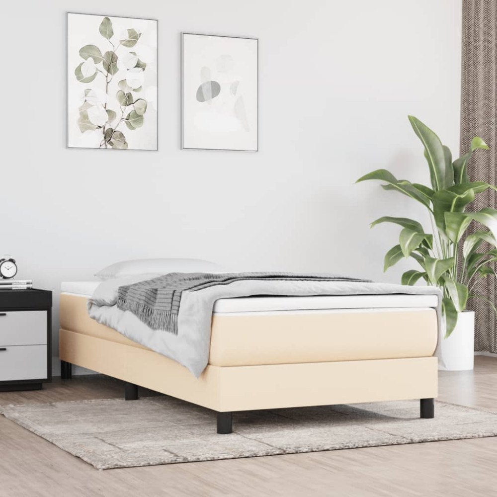 vidaXL Boxspring-sängram gräddvit 90x190 cm tyg