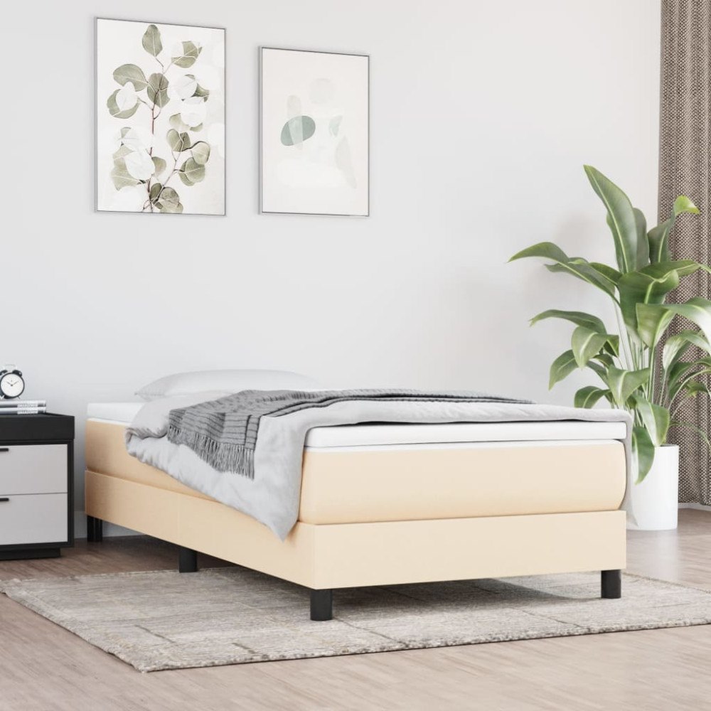 vidaXL Boxspring-sängram gräddvit 100x200 cm tyg