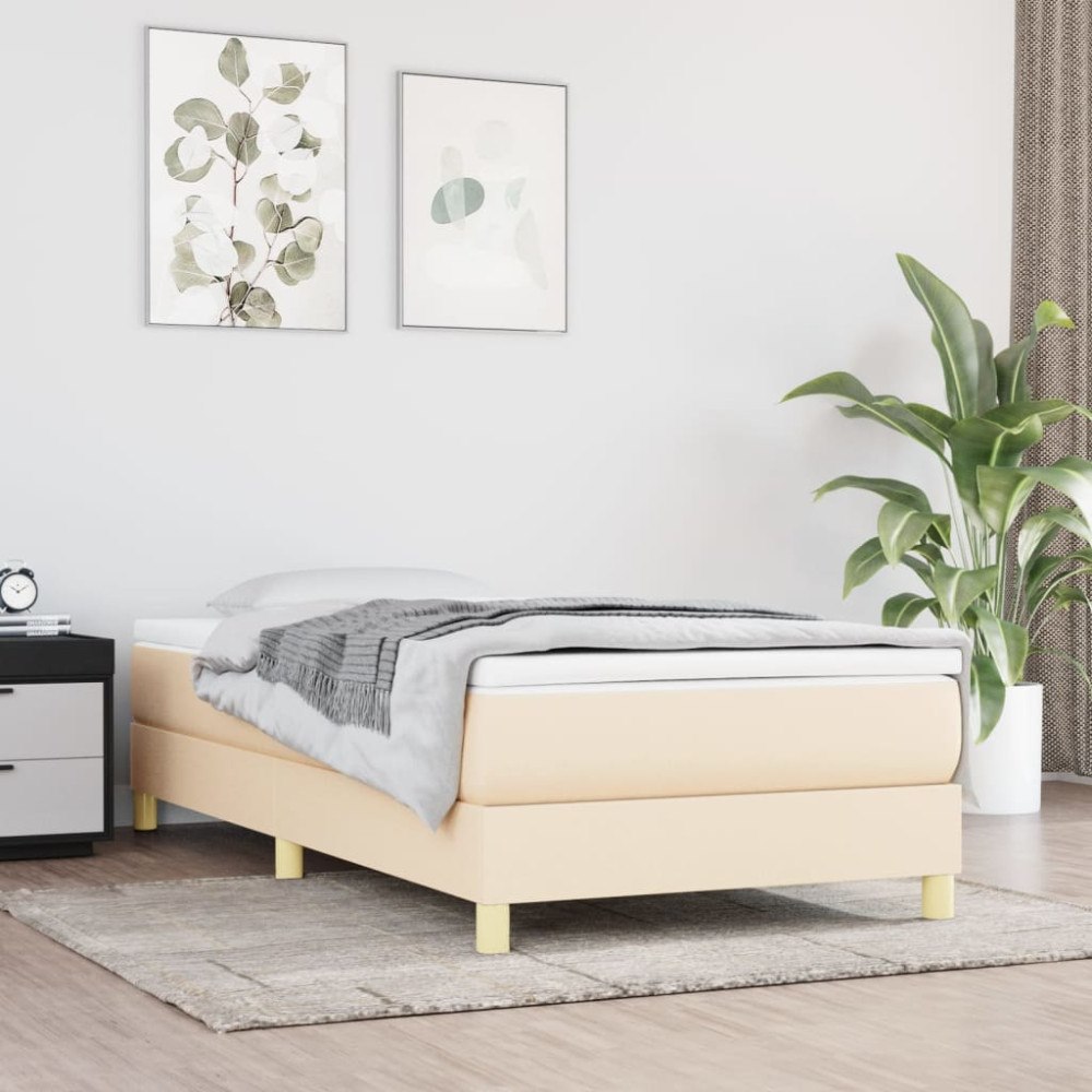 vidaXL Boxspring-sängram gräddvit 90x190 cm tyg
