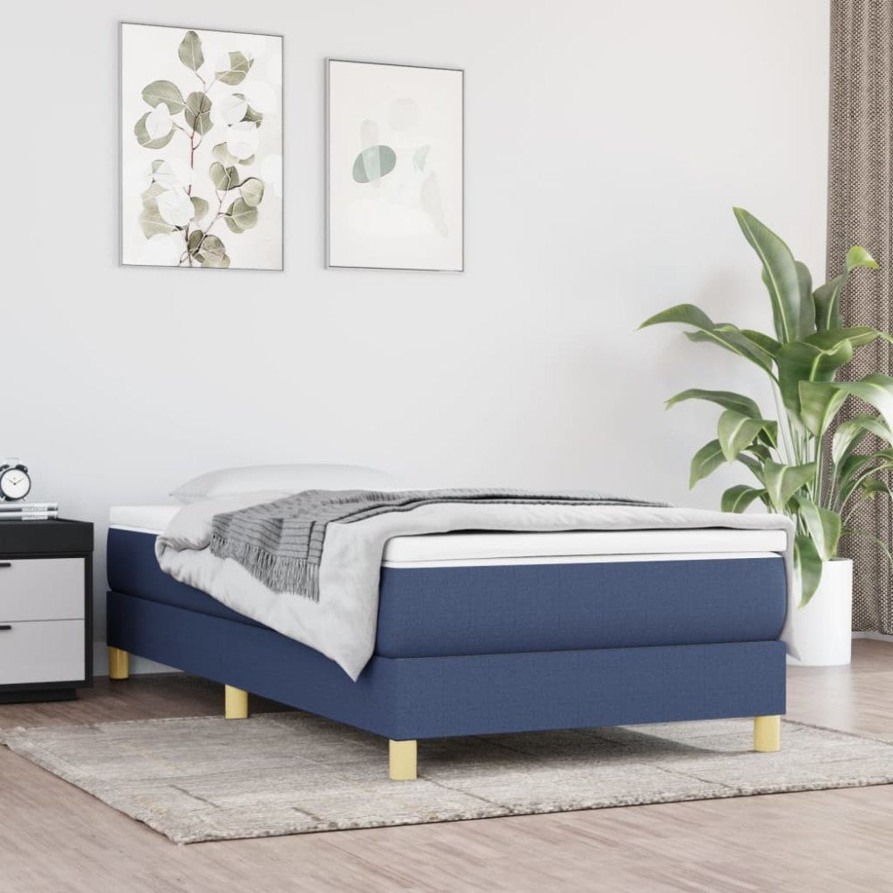 vidaXL Boxspring-sängram blå 90x190 cm tyg