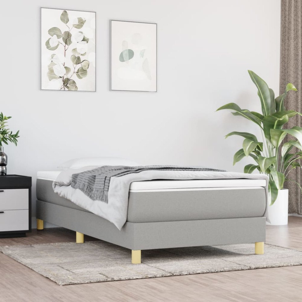 vidaXL Boxspring-sängram ljusgrå 90x200 cm tyg