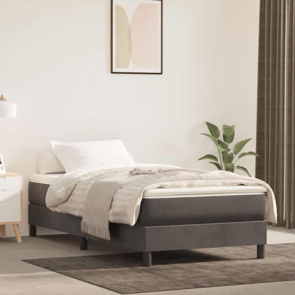 vidaXL Boxspring-sängram mörkgrå 90x200 cm sammet