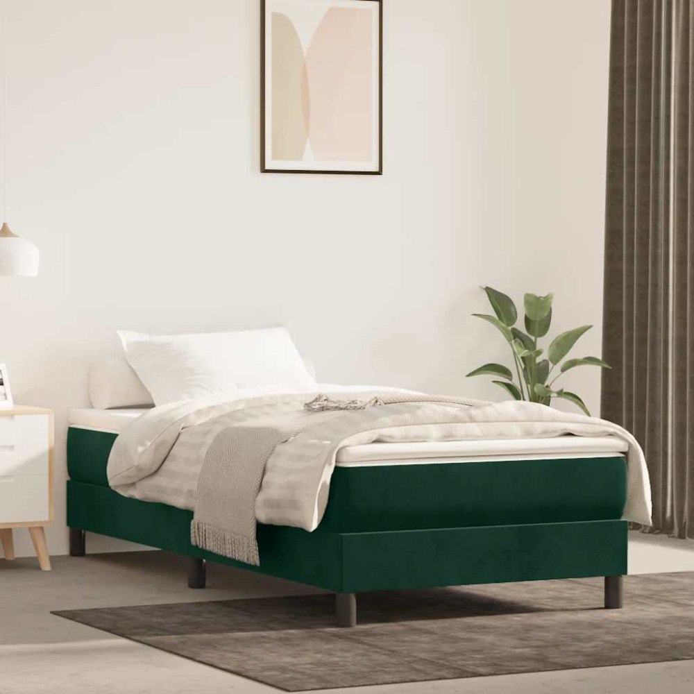 vidaXL Boxspring-sängram mörkgrön 90x200 cm sammet