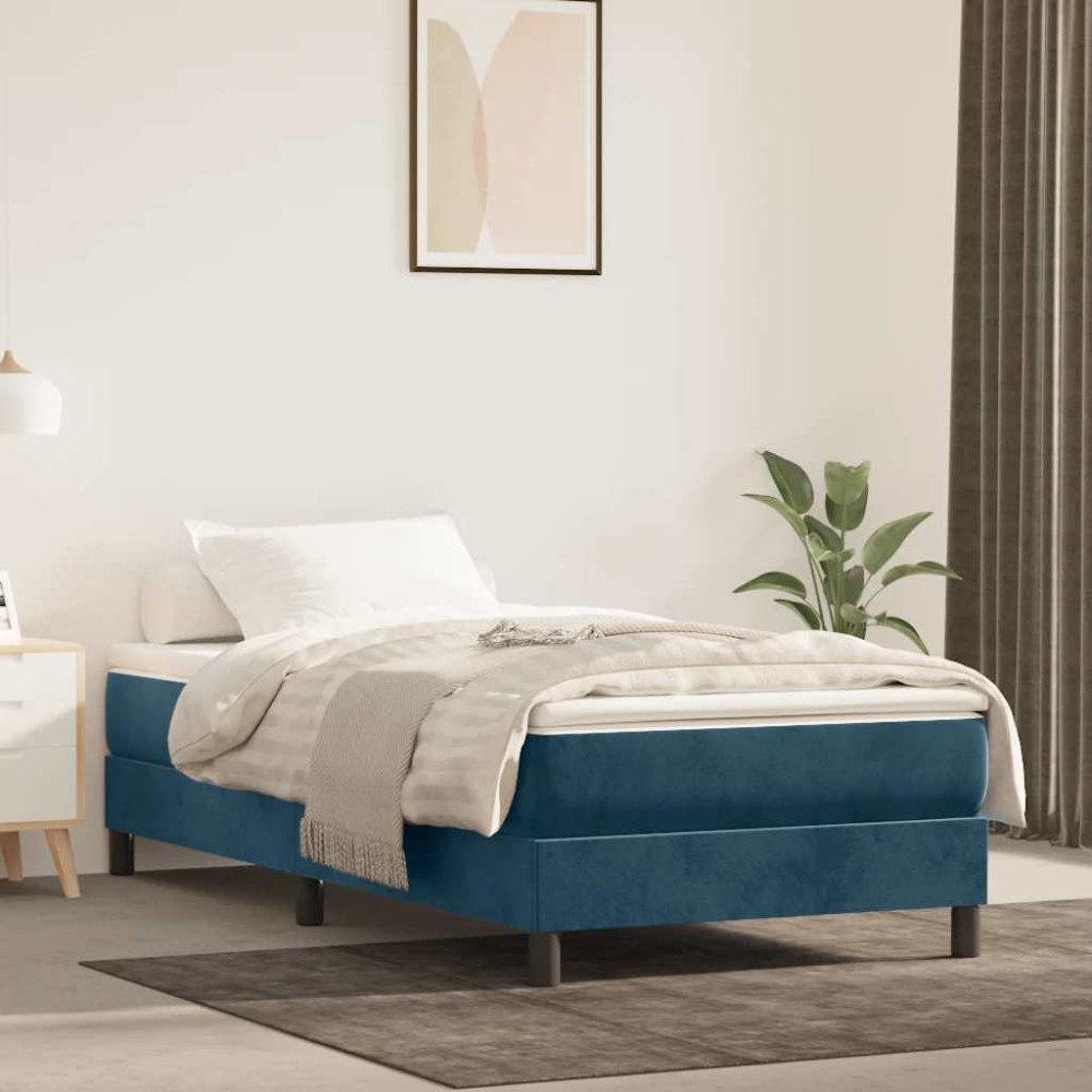 vidaXL Boxspring-sängram mörkblå 100x200 cm sammet