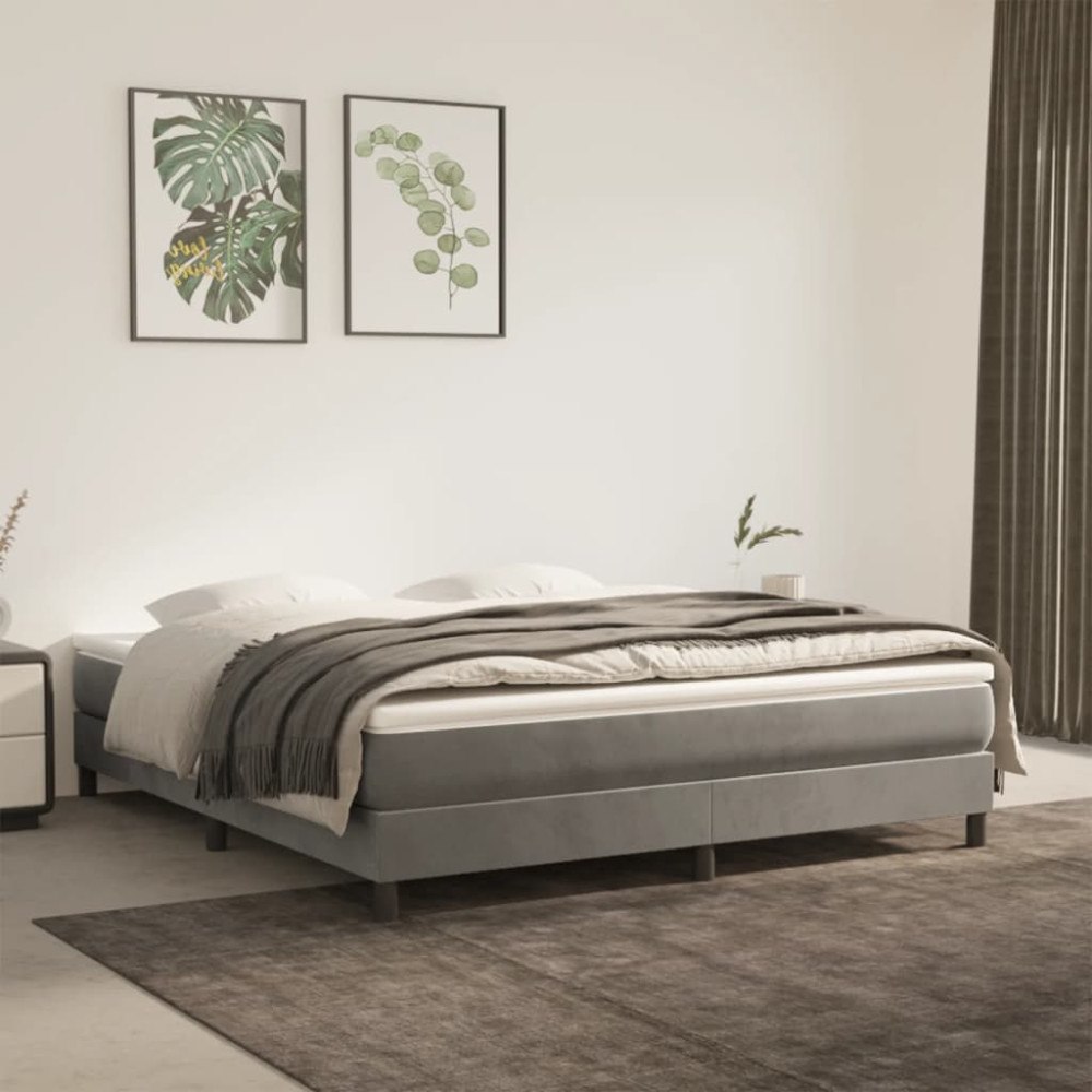 vidaXL Boxspring-sängram ljusgrå 180x200 cm sammet