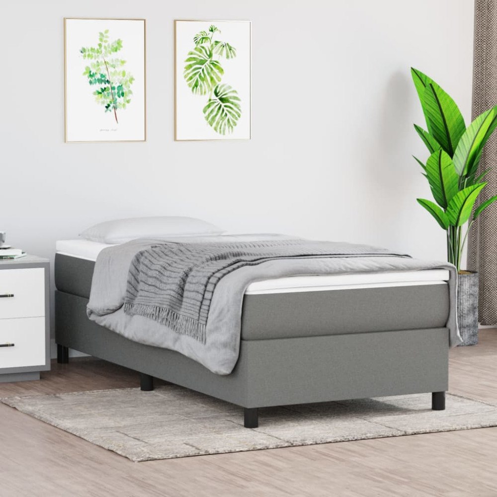 vidaXL Boxspring-sängram mörkgrå 90x190 cm tyg