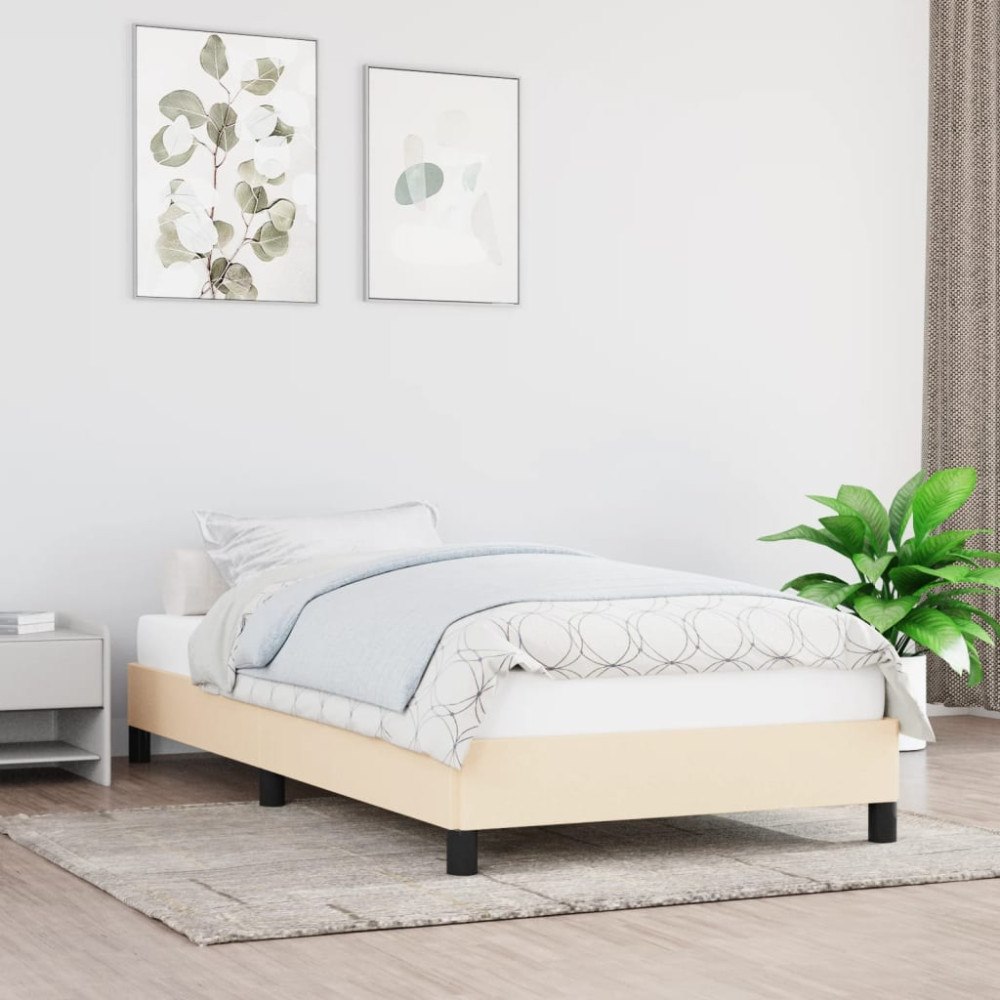 vidaXL Sängram utan madrass gräddvit 90x190 cm tyg