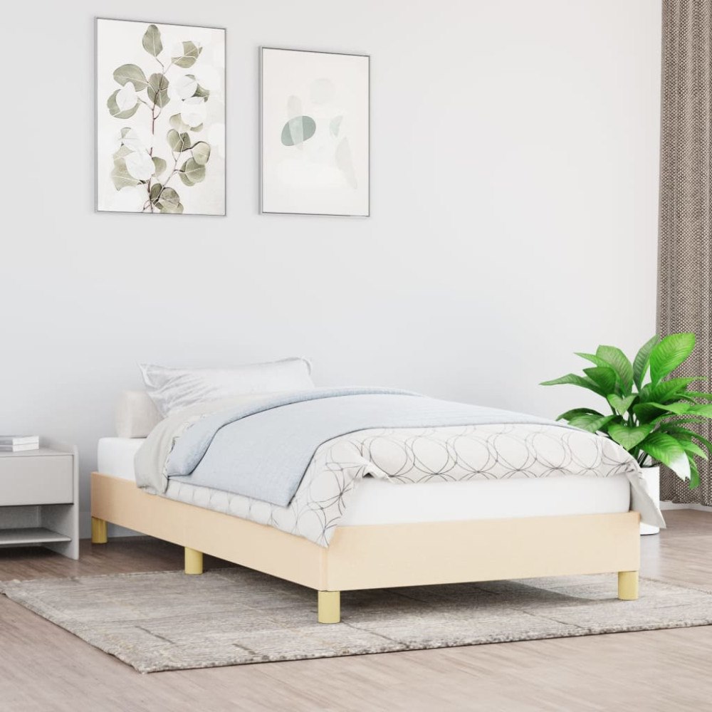 vidaXL Sängram utan madrass gräddvit 90x190 cm tyg