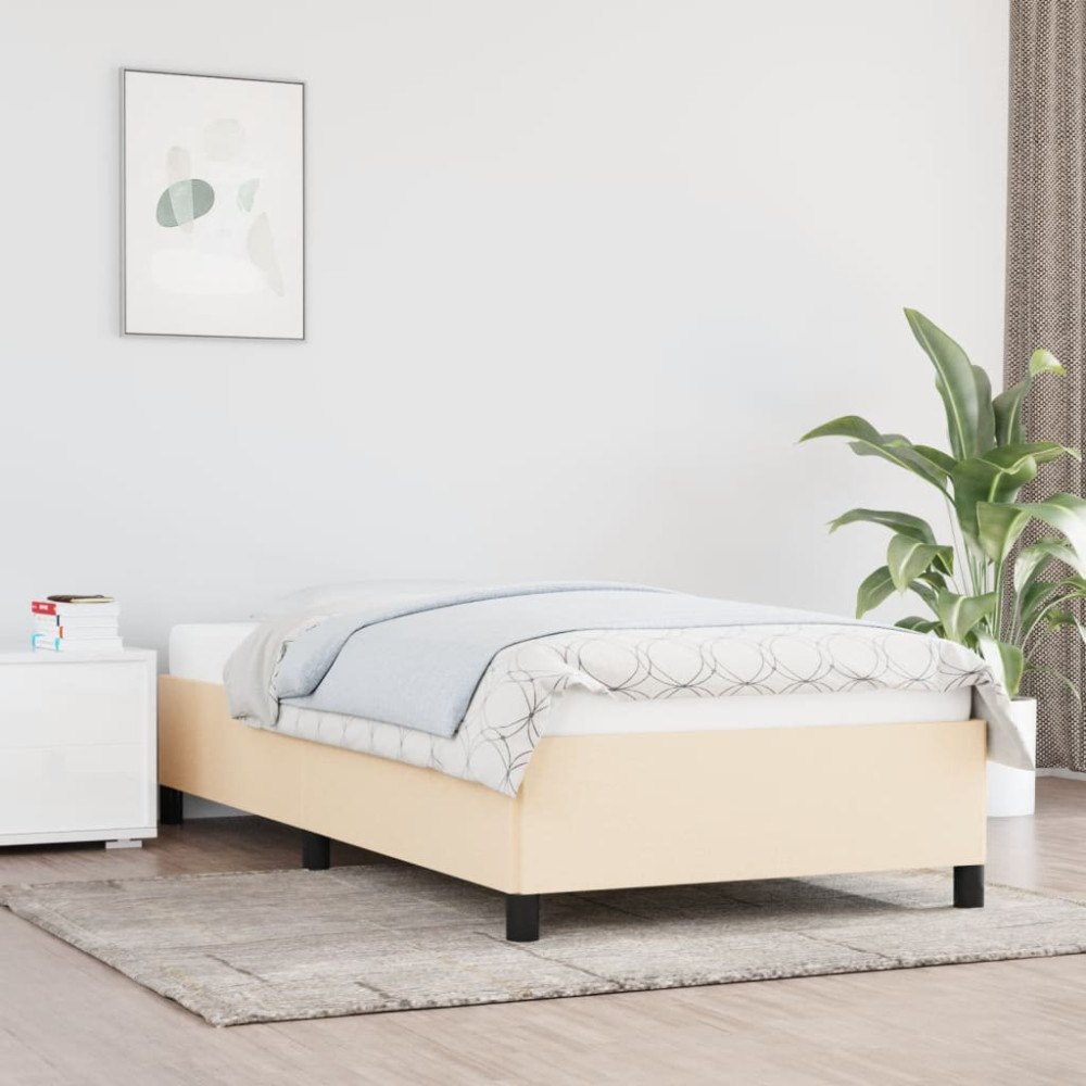 vidaXL Sängram utan madrass gräddvit 90x190 cm tyg