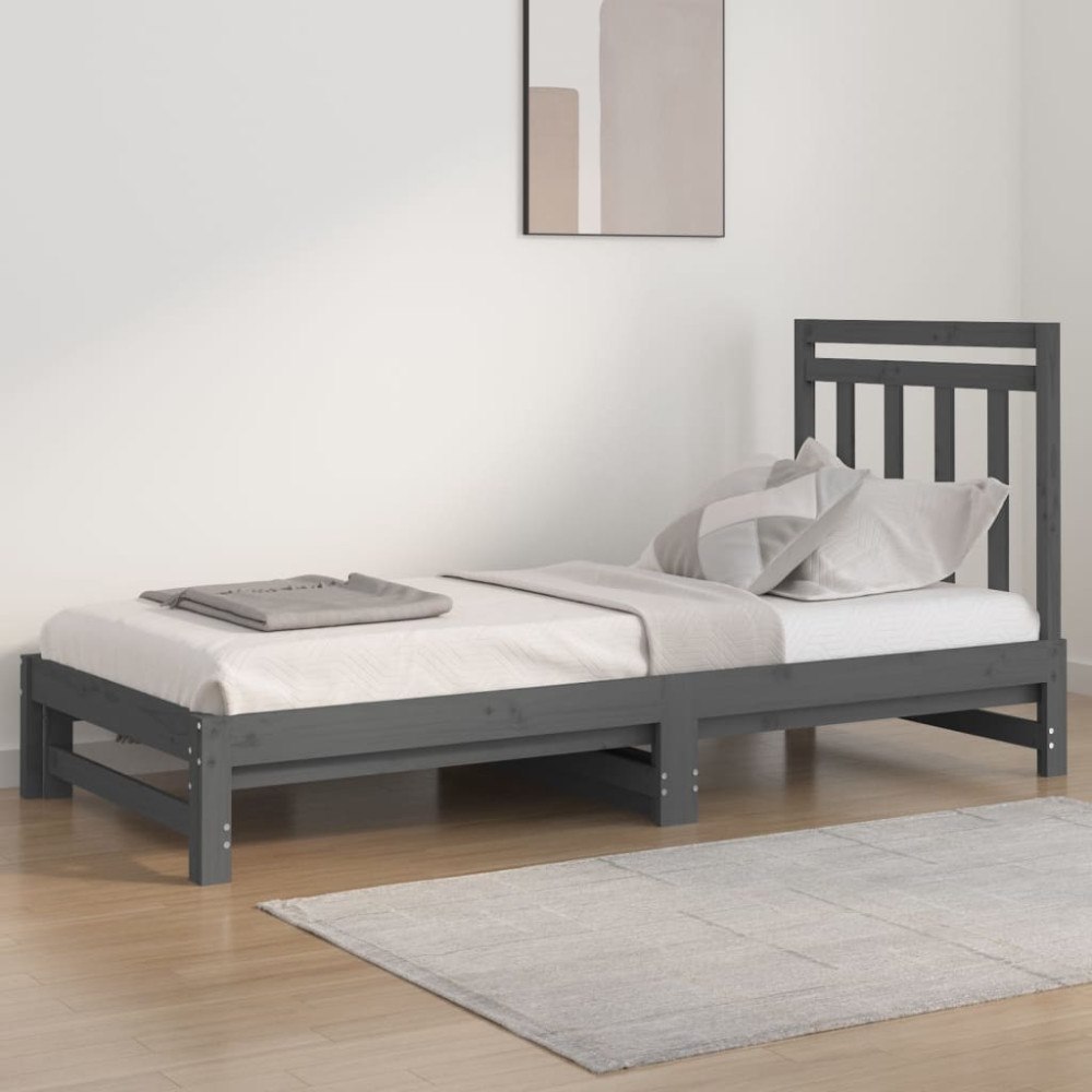 vidaXL Utdragbar dagbädd grå 2x(90x200) cm massiv furu