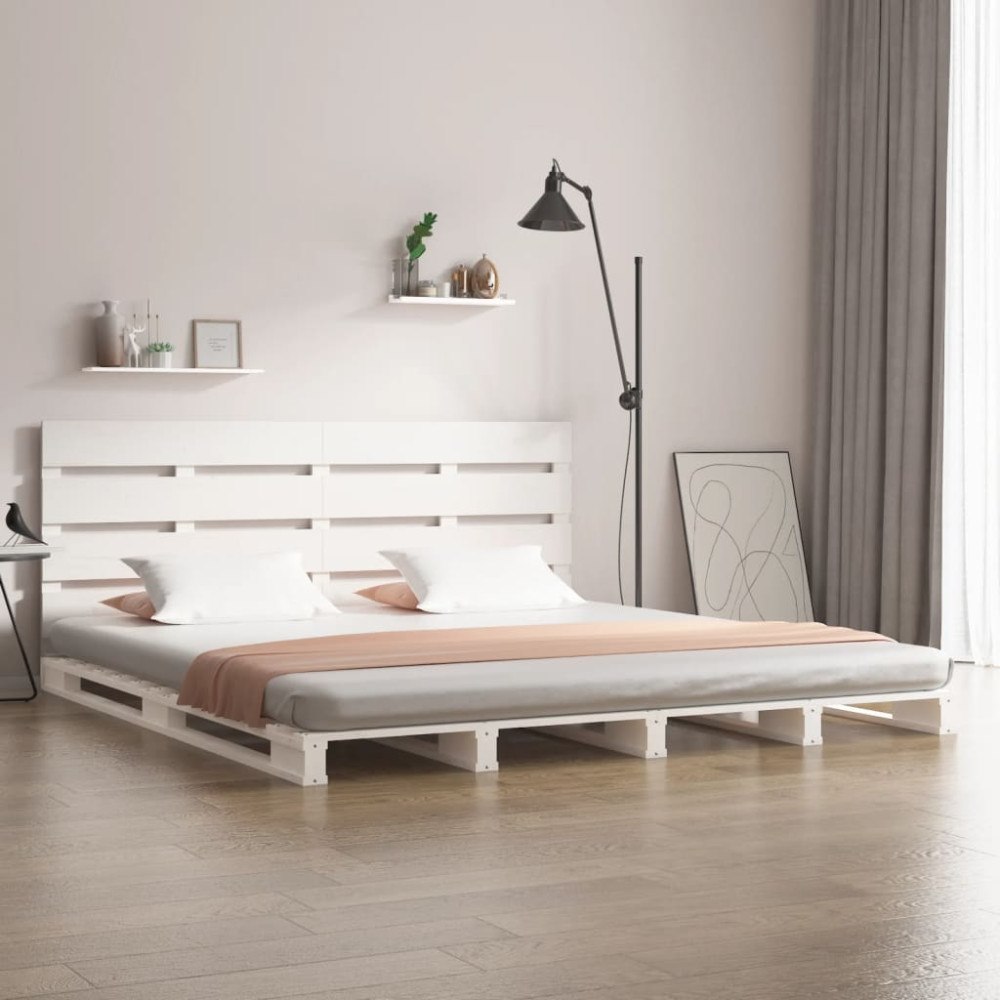 vidaXL Sängram utan madrass vit 135x190 cm massiv furu