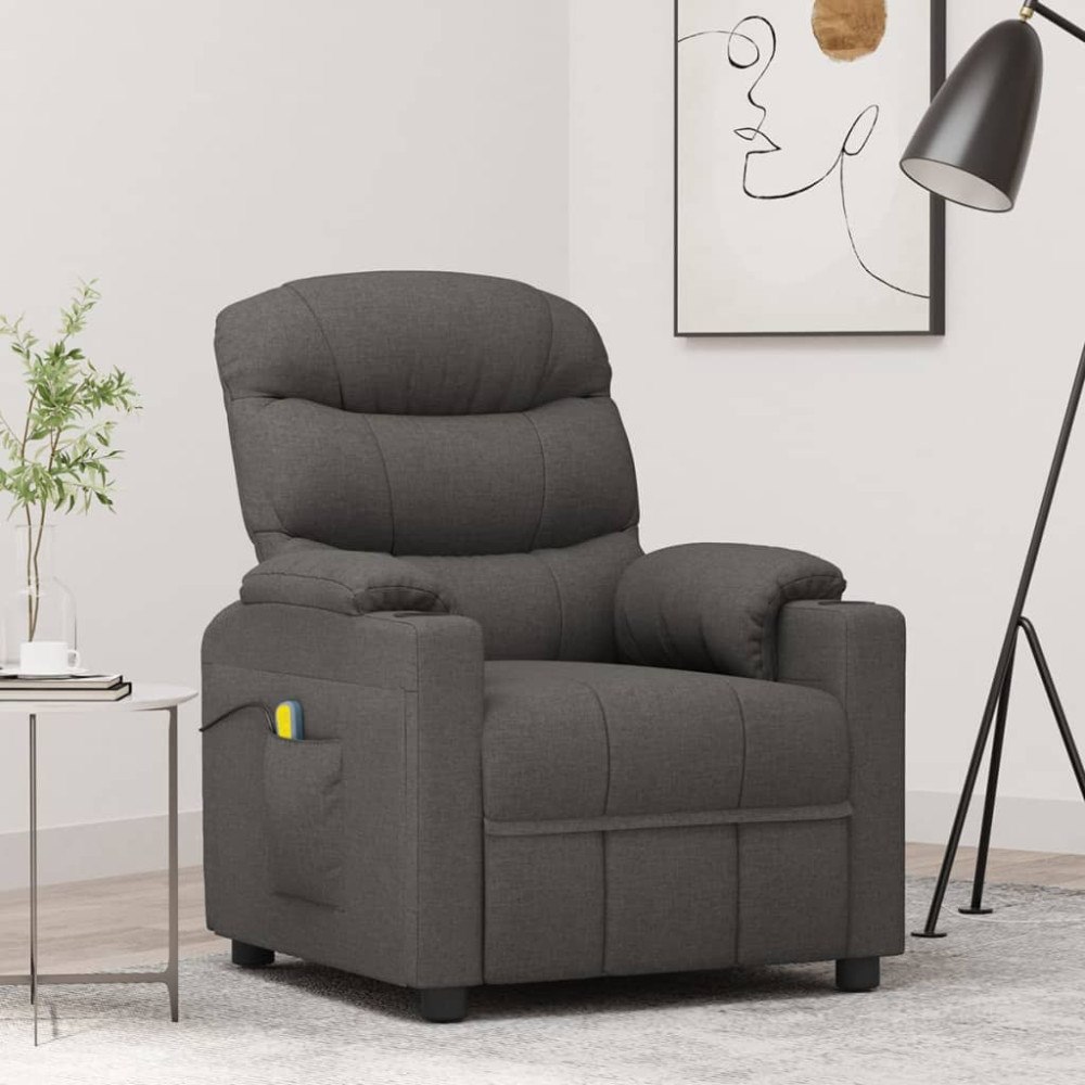 vidaXL Massagefåtölj mörkgrå tyg