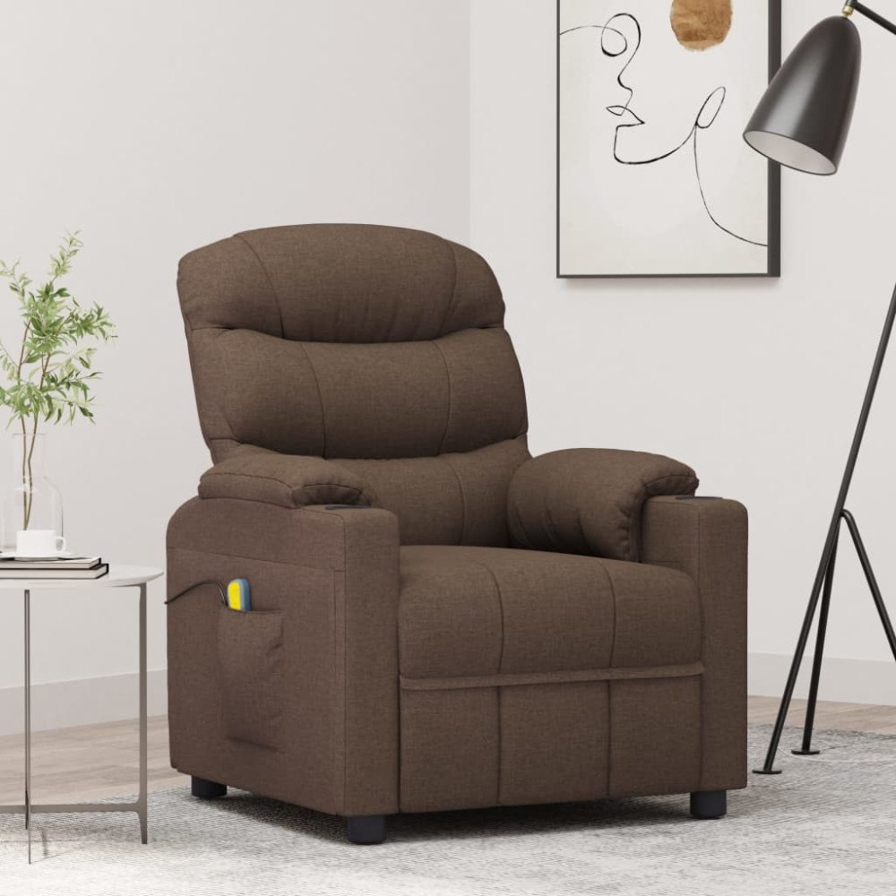 vidaXL Massagefåtölj brun tyg