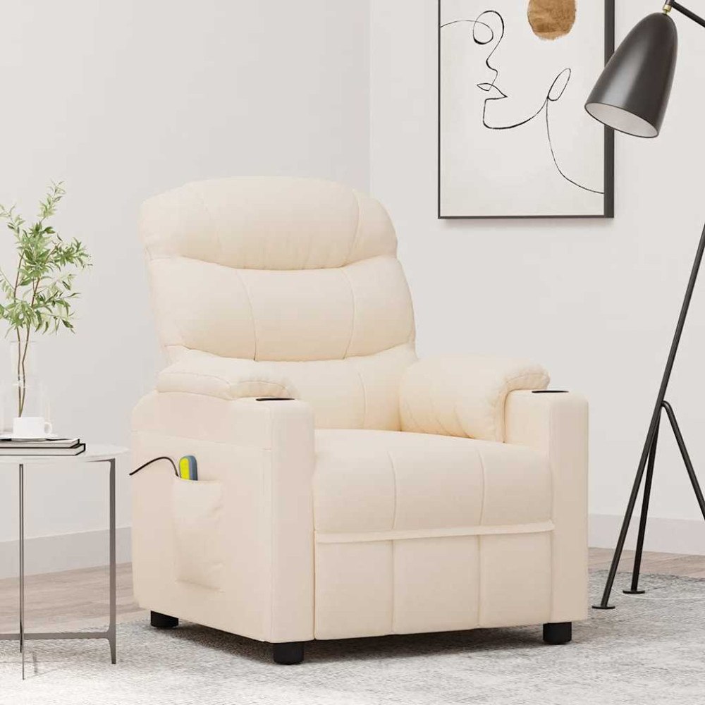 vidaXL Massagefåtölj gräddvit tyg