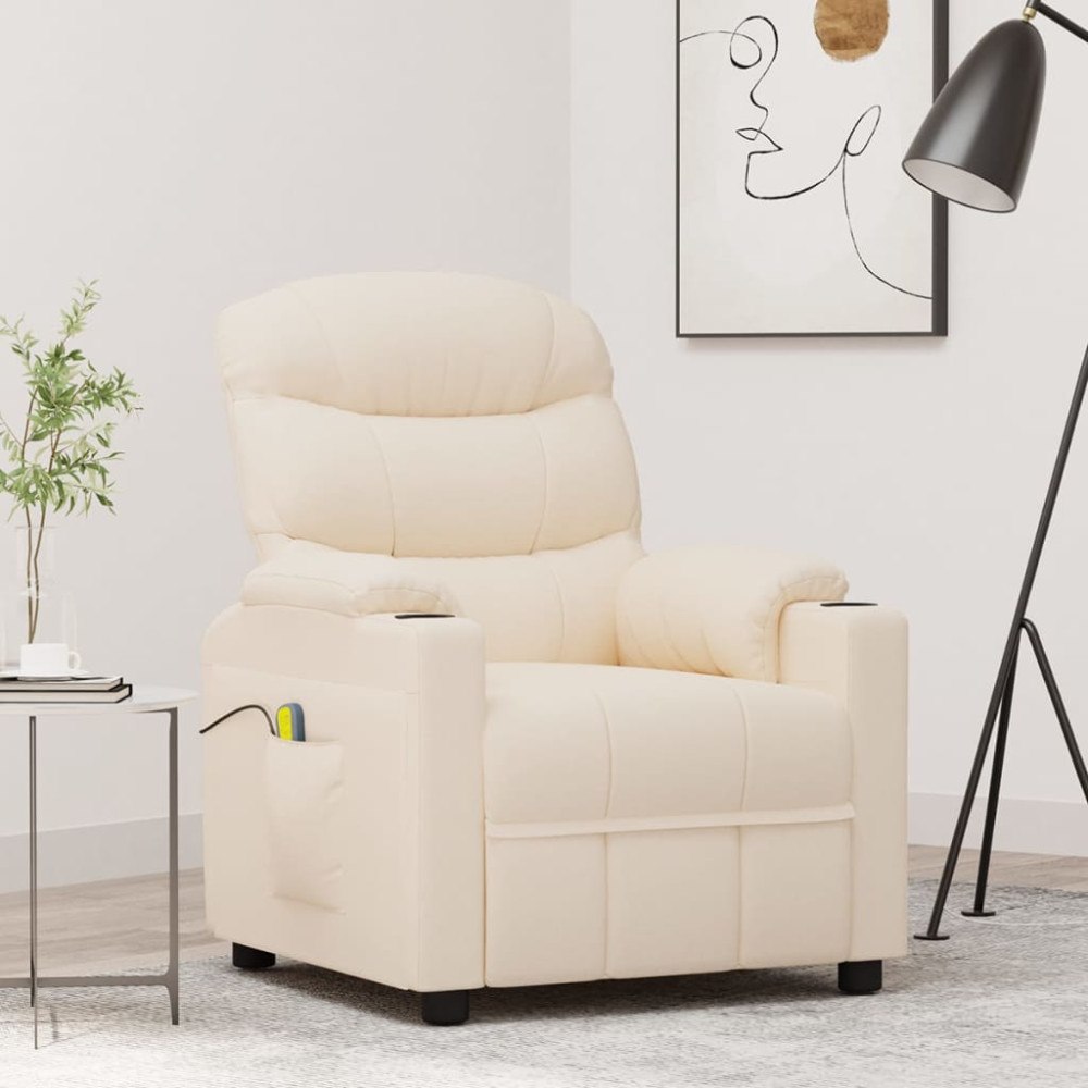 vidaXL Massagefåtölj gräddvit tyg