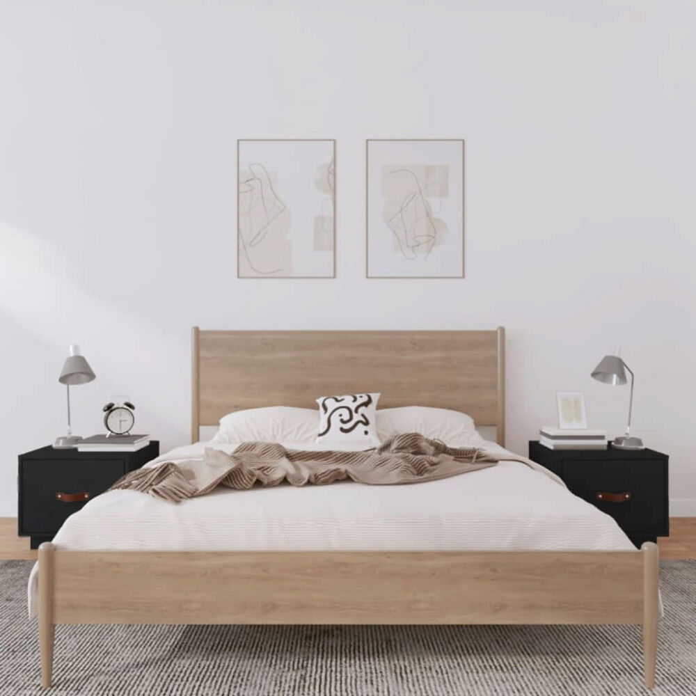 vidaXL Sängbord 2 st svart 40x34x35 cm massiv furu