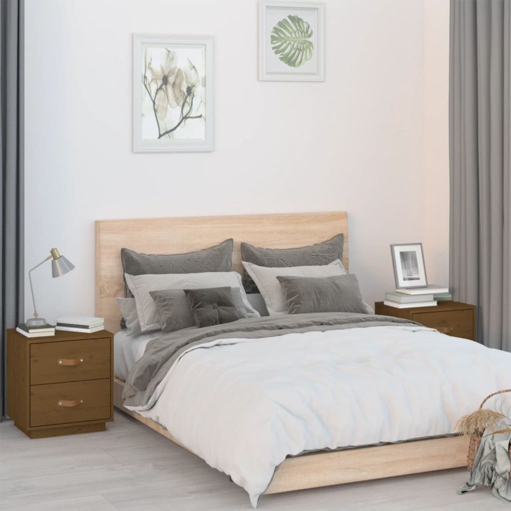 vidaXL Sängbord 2 st honungsbrun 40x34x45 cm massiv furu