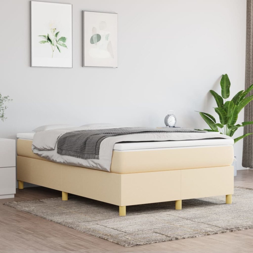 vidaXL Boxspring-sängram gräddvit 120x200 cm tyg