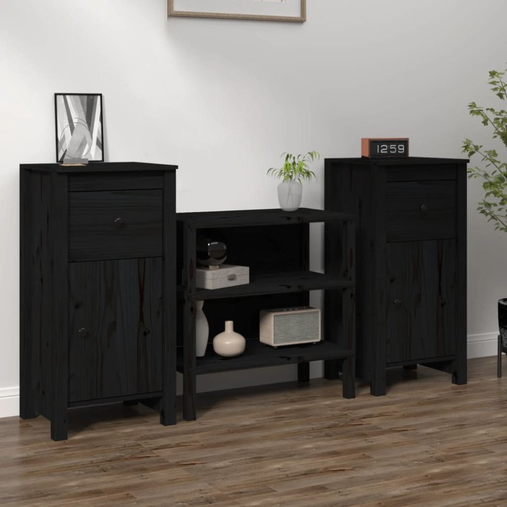 vidaXL Skänk svart 2 st 40x35x80 cm massiv furu