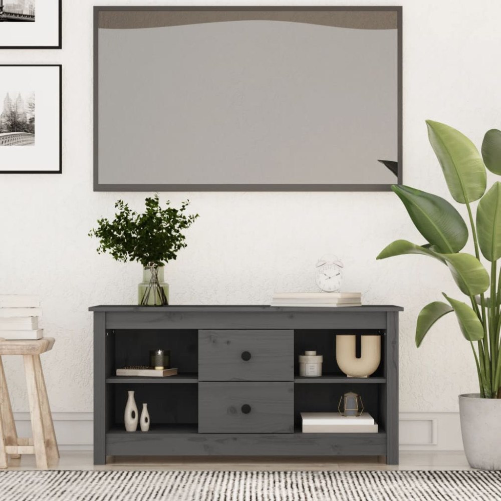 vidaXL Tv-bänk grå 103x36,5x52 cm massiv furu
