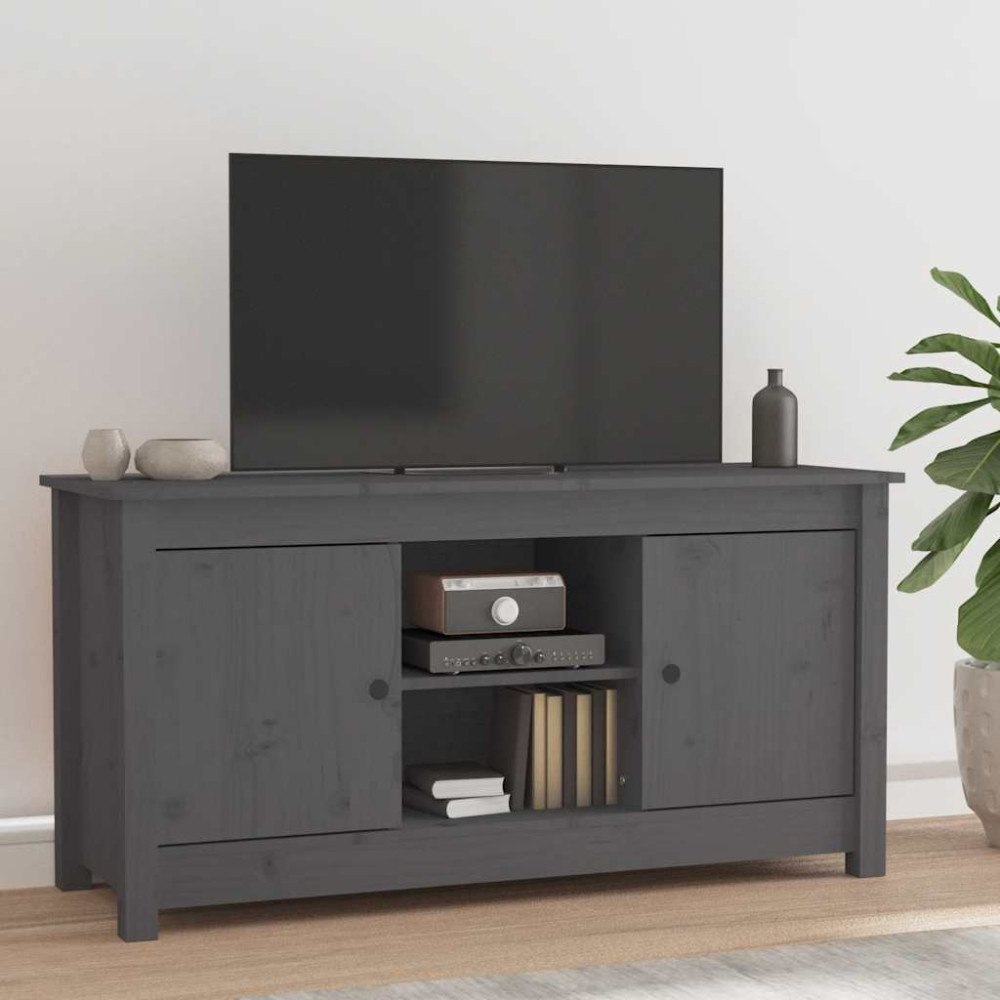 vidaXL Tv-bänk grå 103x36,5x52 cm massiv furu