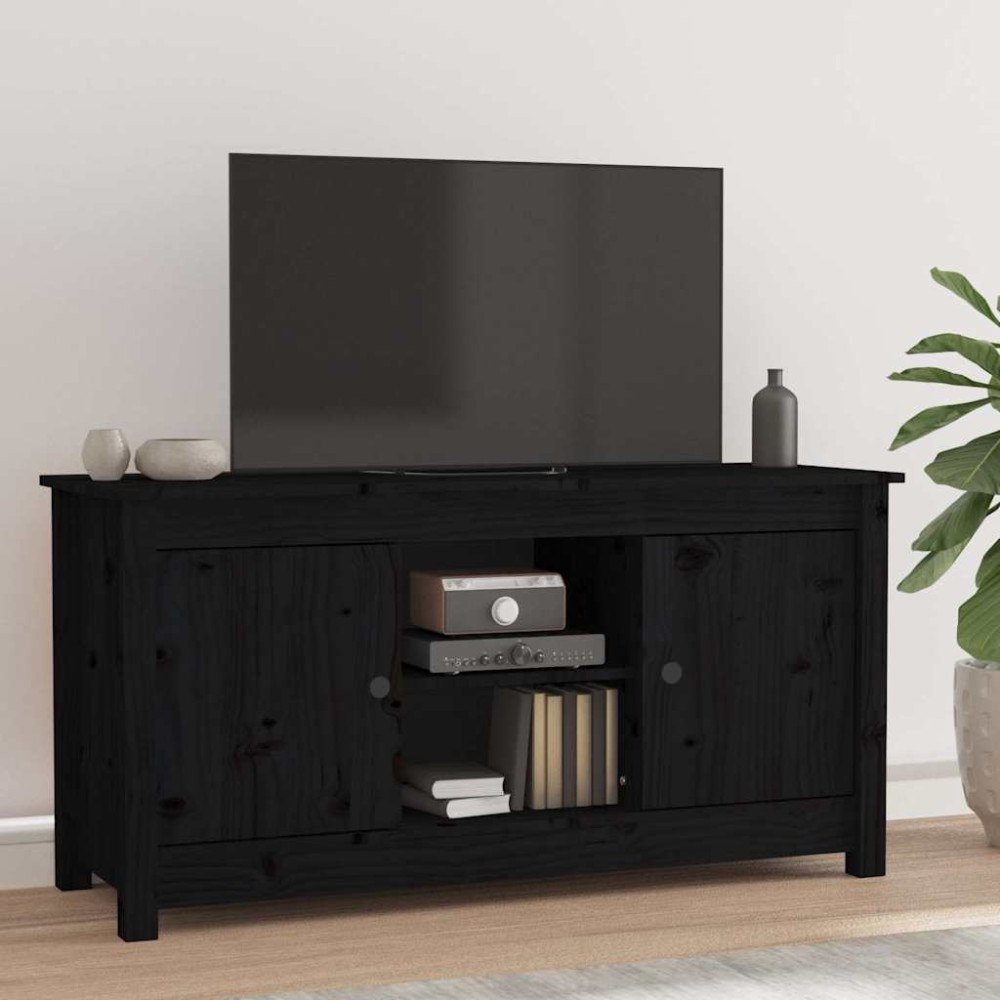 vidaXL Tv-bänk svart 103x36,5x52 cm massiv furu