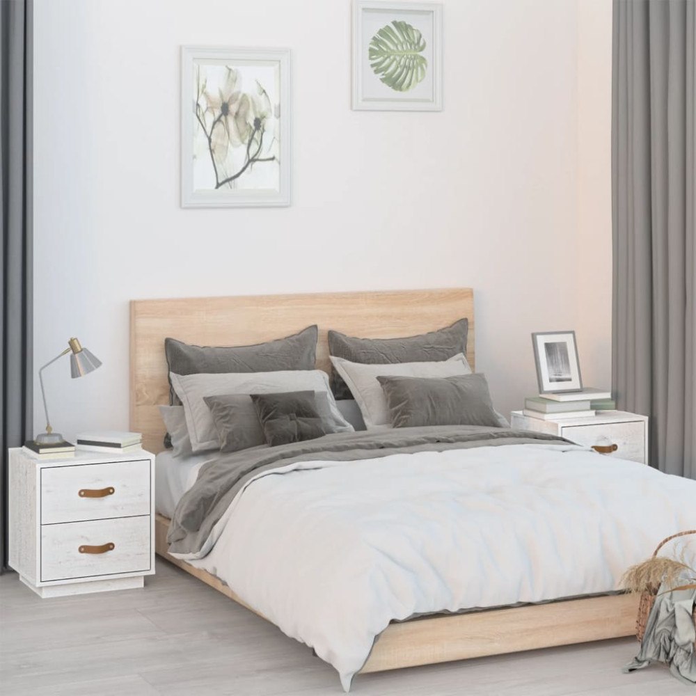 vidaXL Sängbord 2 st vit 40x34x45 cm massivt furu