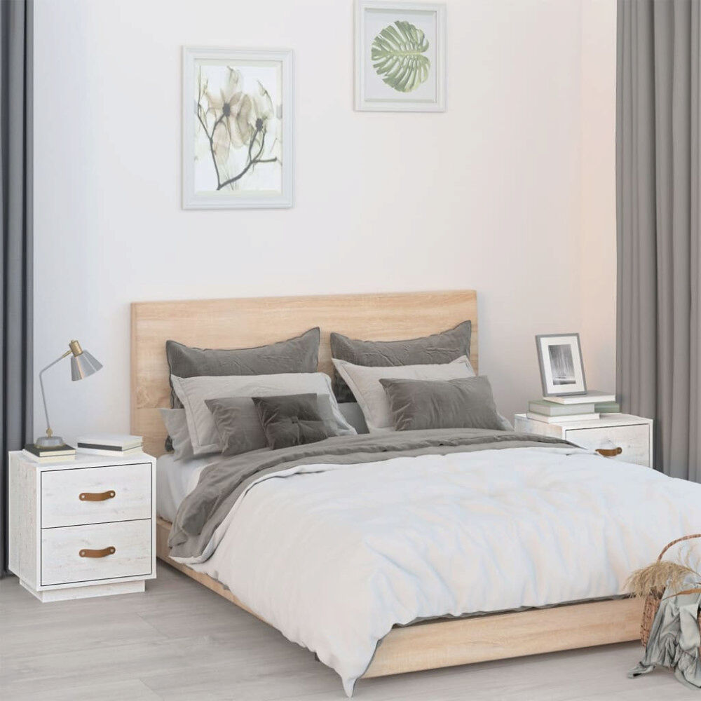 vidaXL Sängbord 2 st vit 40x34x45 cm massivt furu