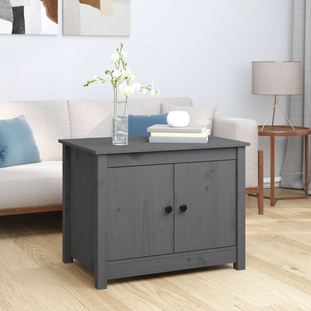vidaXL Soffbord grå 71x49x55 cm massiv furu