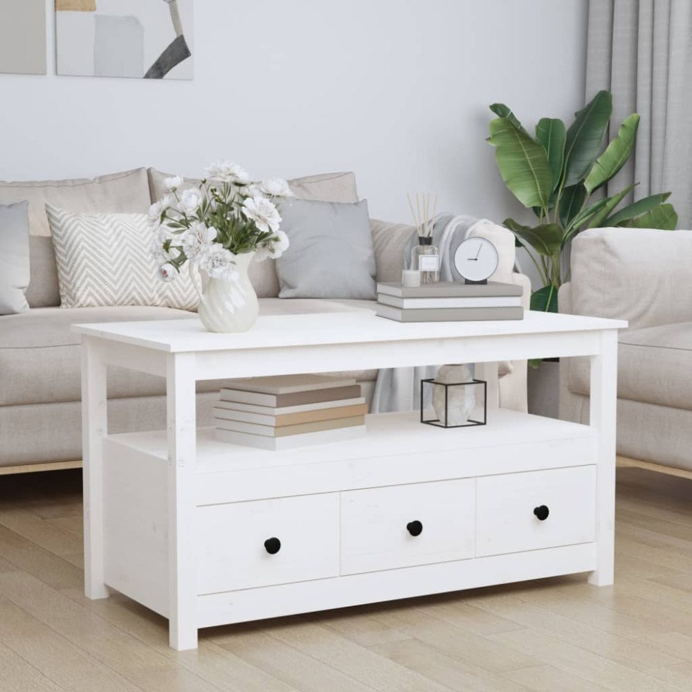 vidaXL Soffbord vit 102x49x55 cm massiv furu