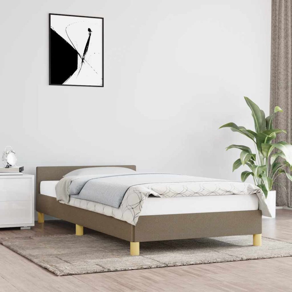 vidaXL Sängram med huvudgavel utan madrass taupe 90x190 cm tyg