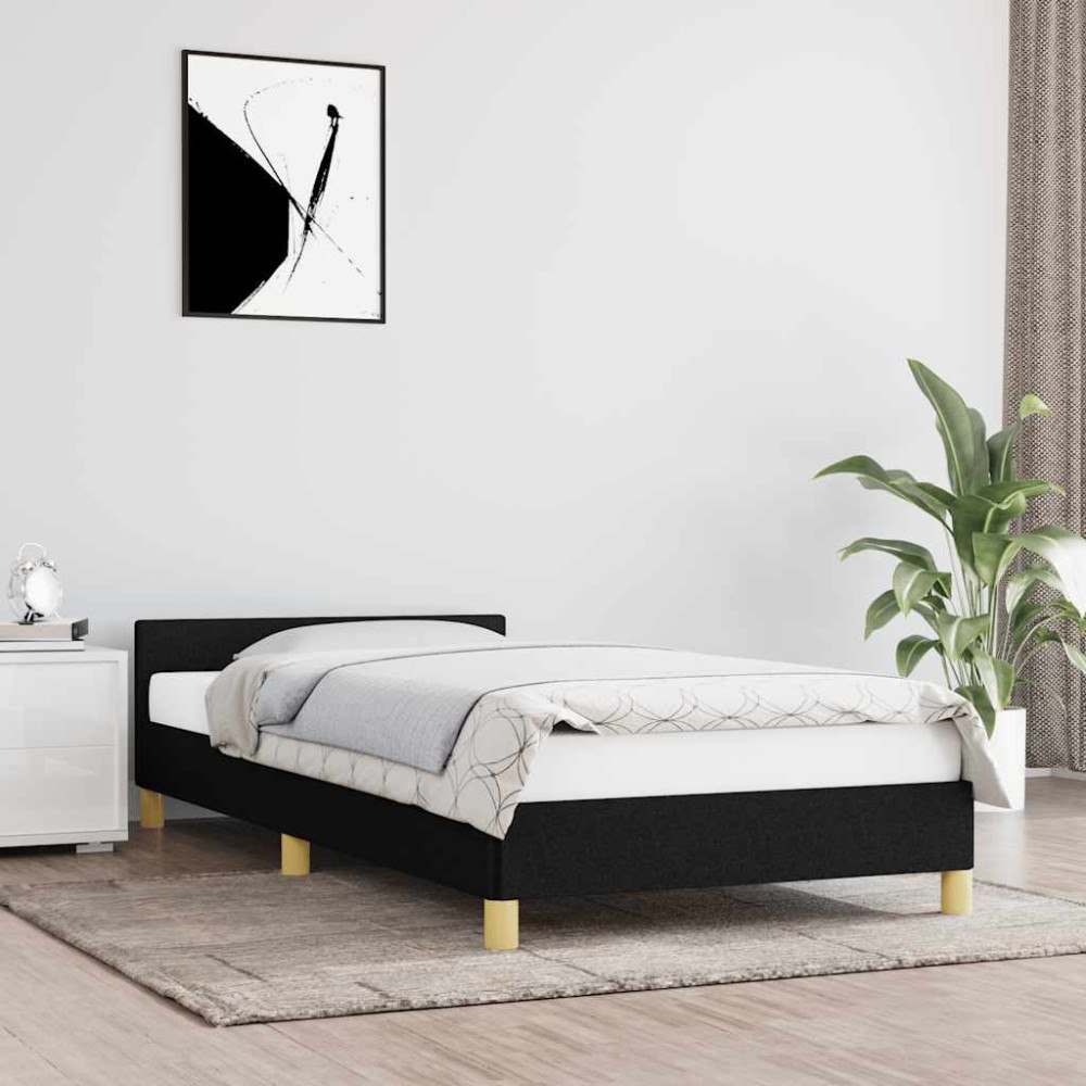 vidaXL Sängram med huvudgavel utan madrass svart 90x200 cm tyg