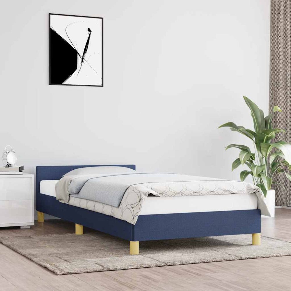 vidaXL Sängram med huvudgavel utan madrass blå 90x200 cm tyg