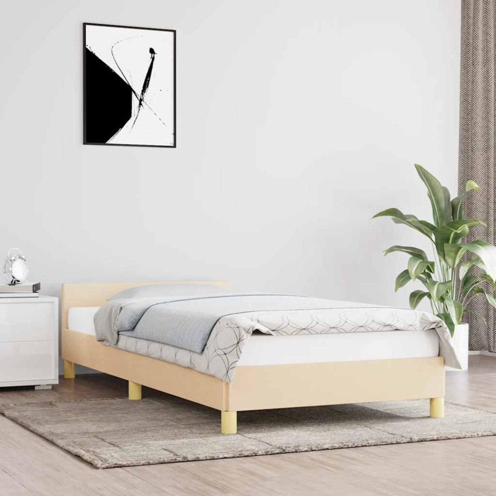 vidaXL Sängram utan madrass gräddvit 100x200 cm tyg