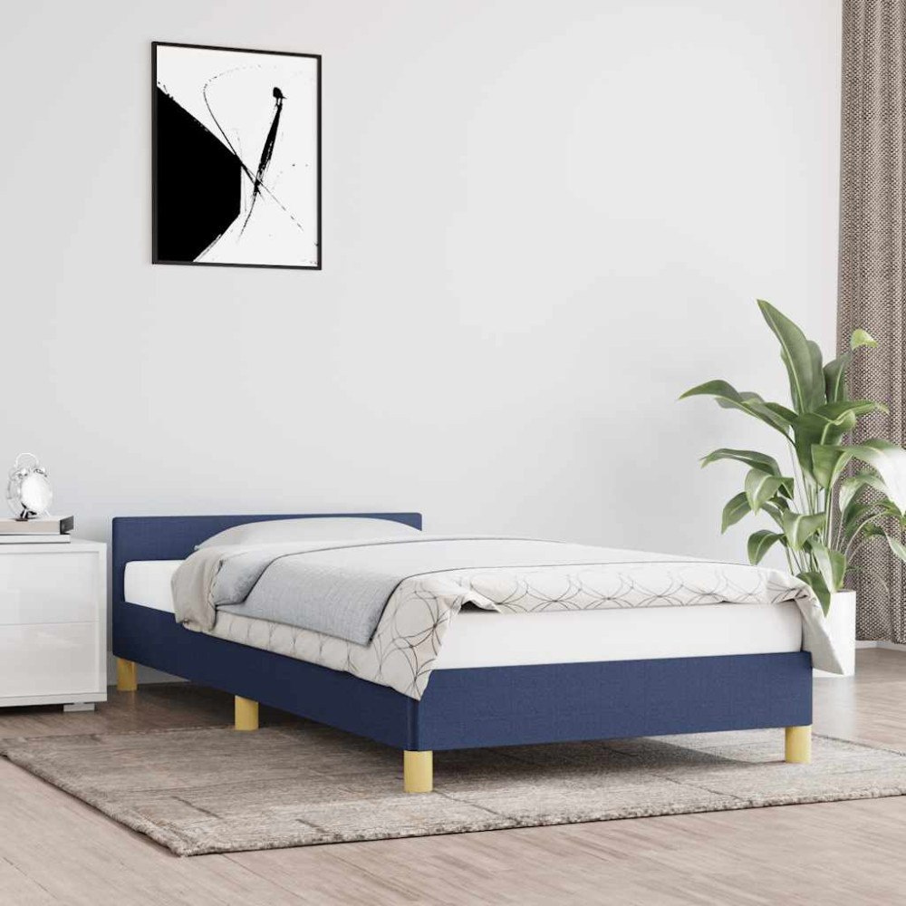 vidaXL Sängram med huvudgavel utan madrass blå 100x200 cm tyg