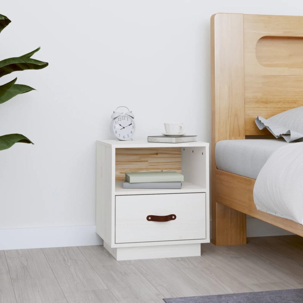vidaXL Sängbord vit 40x34x45 cm massivt furuträ