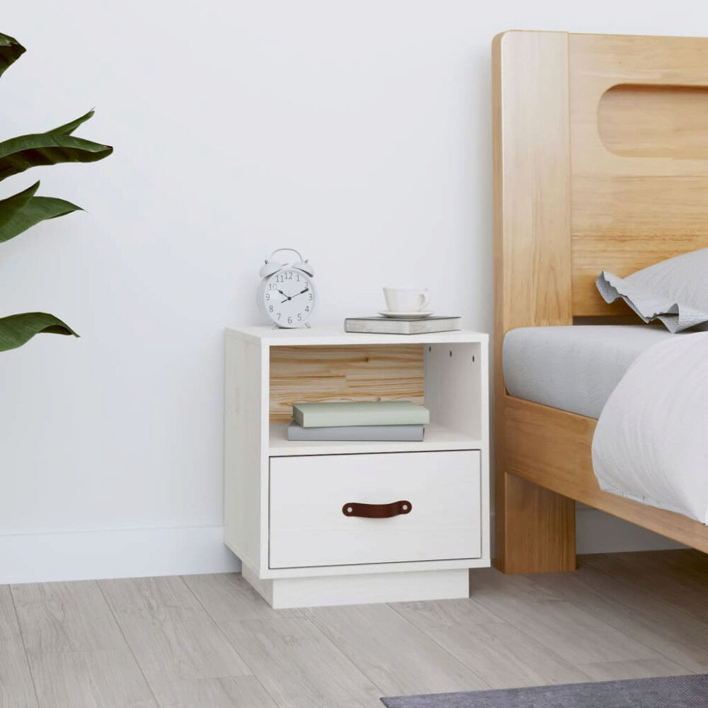 vidaXL Sängbord vit 40x34x45 cm massivt furuträ