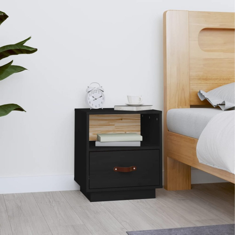 vidaXL Sängbord svart 40x34x45 cm massiv furu