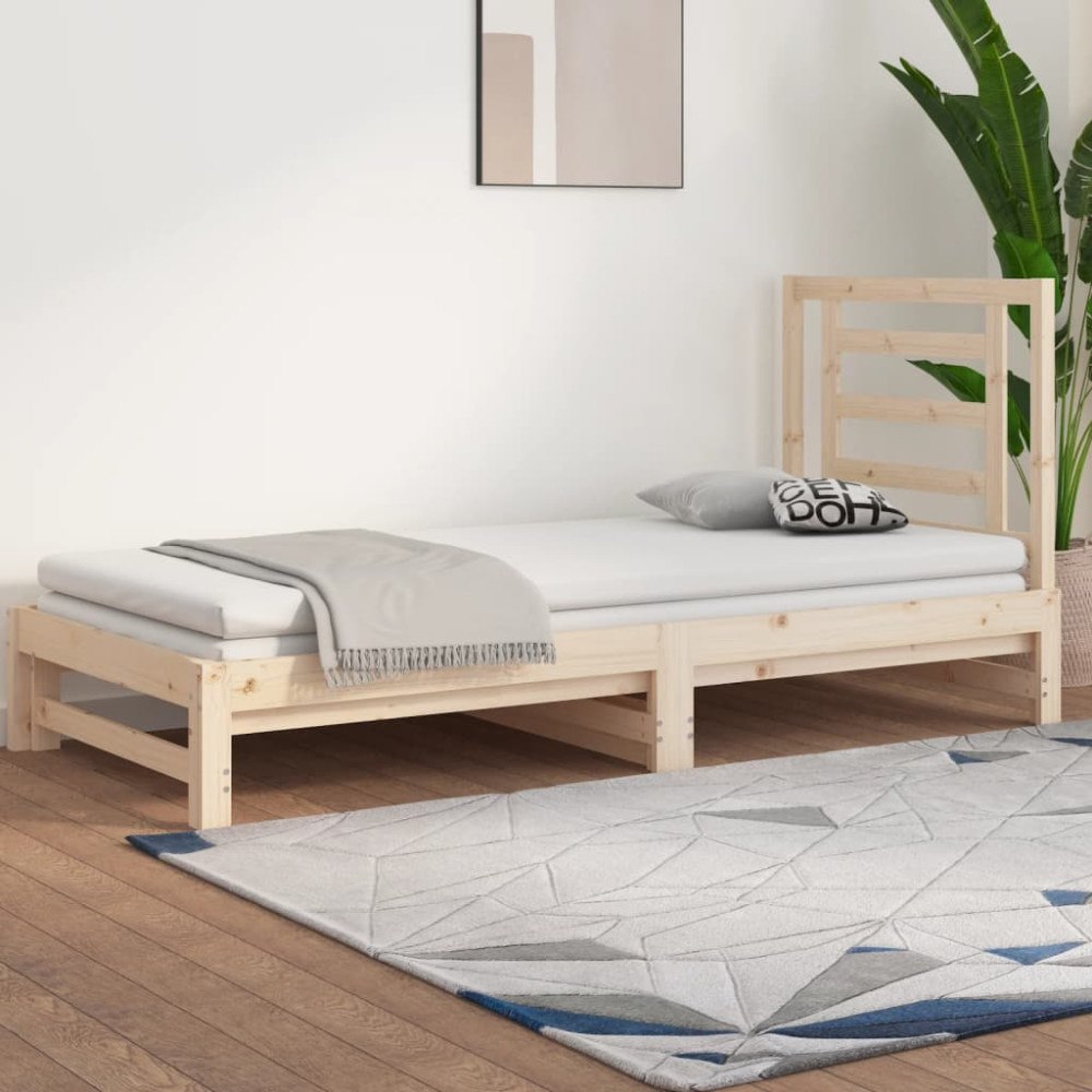 vidaXL Utdragbar dagbädd 2x(90x190) cm massiv furu