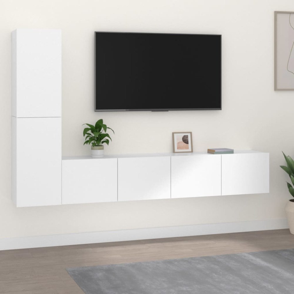 vidaXL Tv-bänk 4 delar vit konstruerat trä