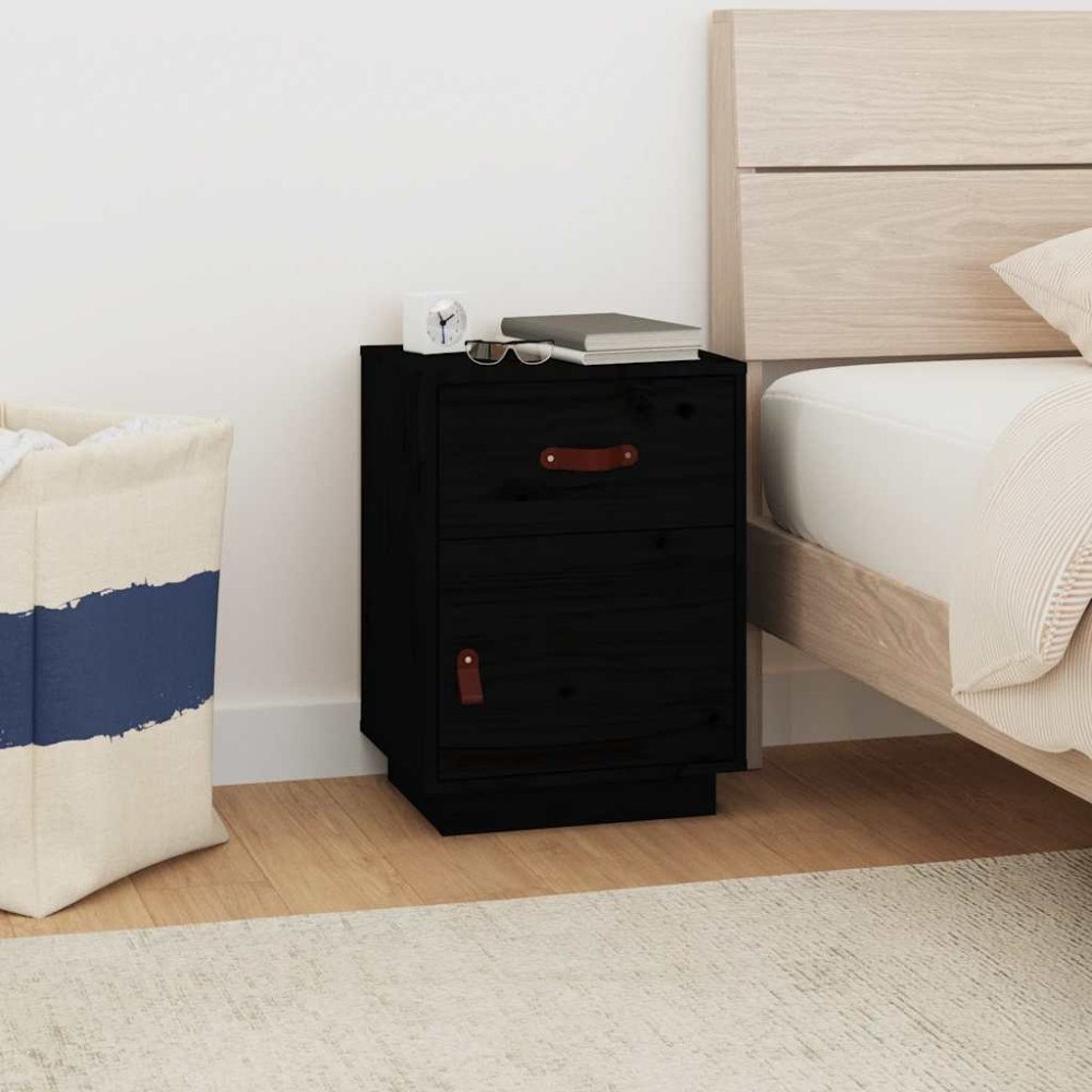 vidaXL Sängbord svart 40x34x55 cm massiv furu