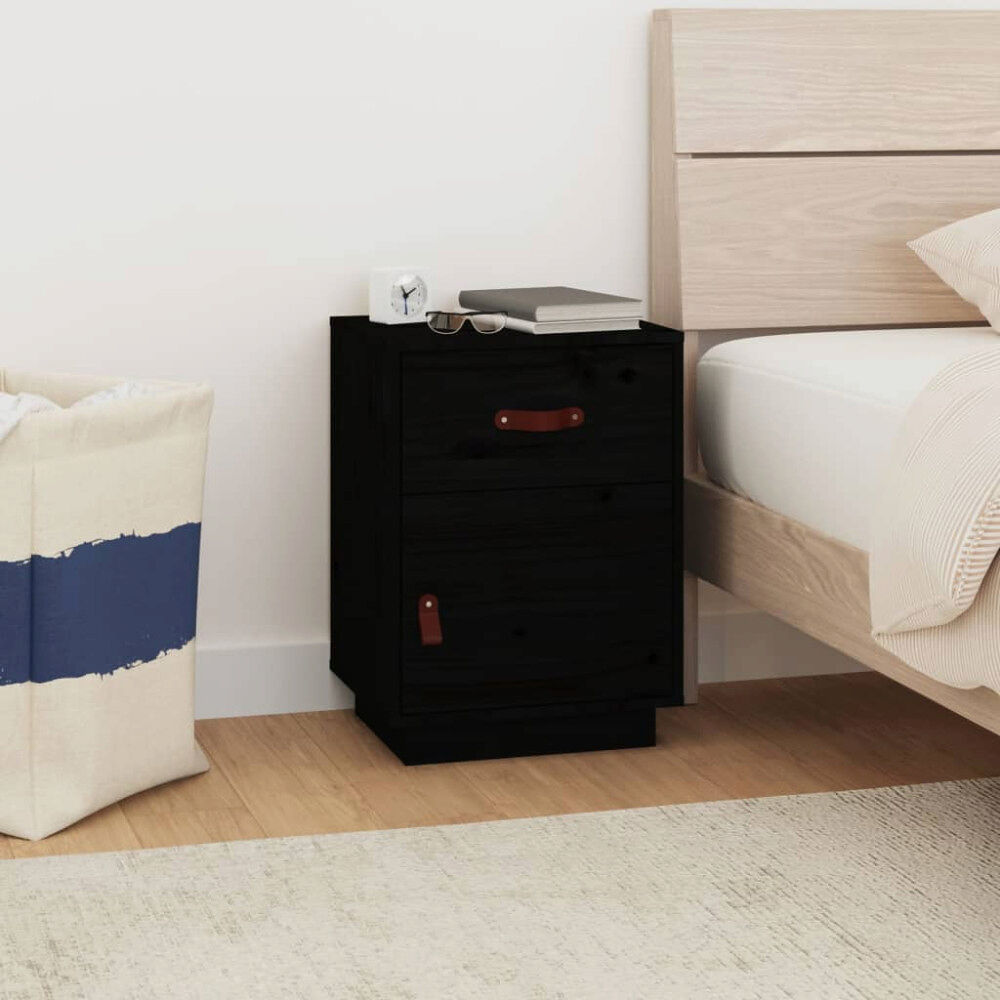 vidaXL Sängbord svart 40x34x55 cm massiv furu