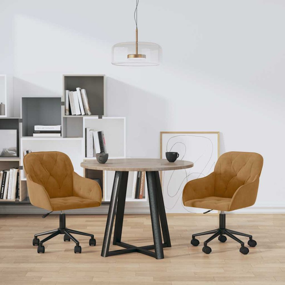 vidaXL Snurrbara matstolar 2 st brun sammet