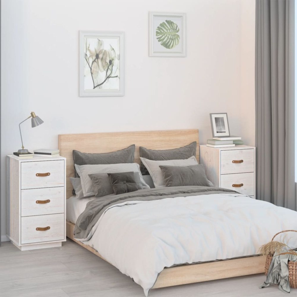 vidaXL Sängbord 2 st vit 40x40x75 cm massiv furu