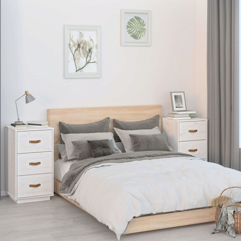 vidaXL Sängbord 2 st vit 40x40x75 cm massiv furu