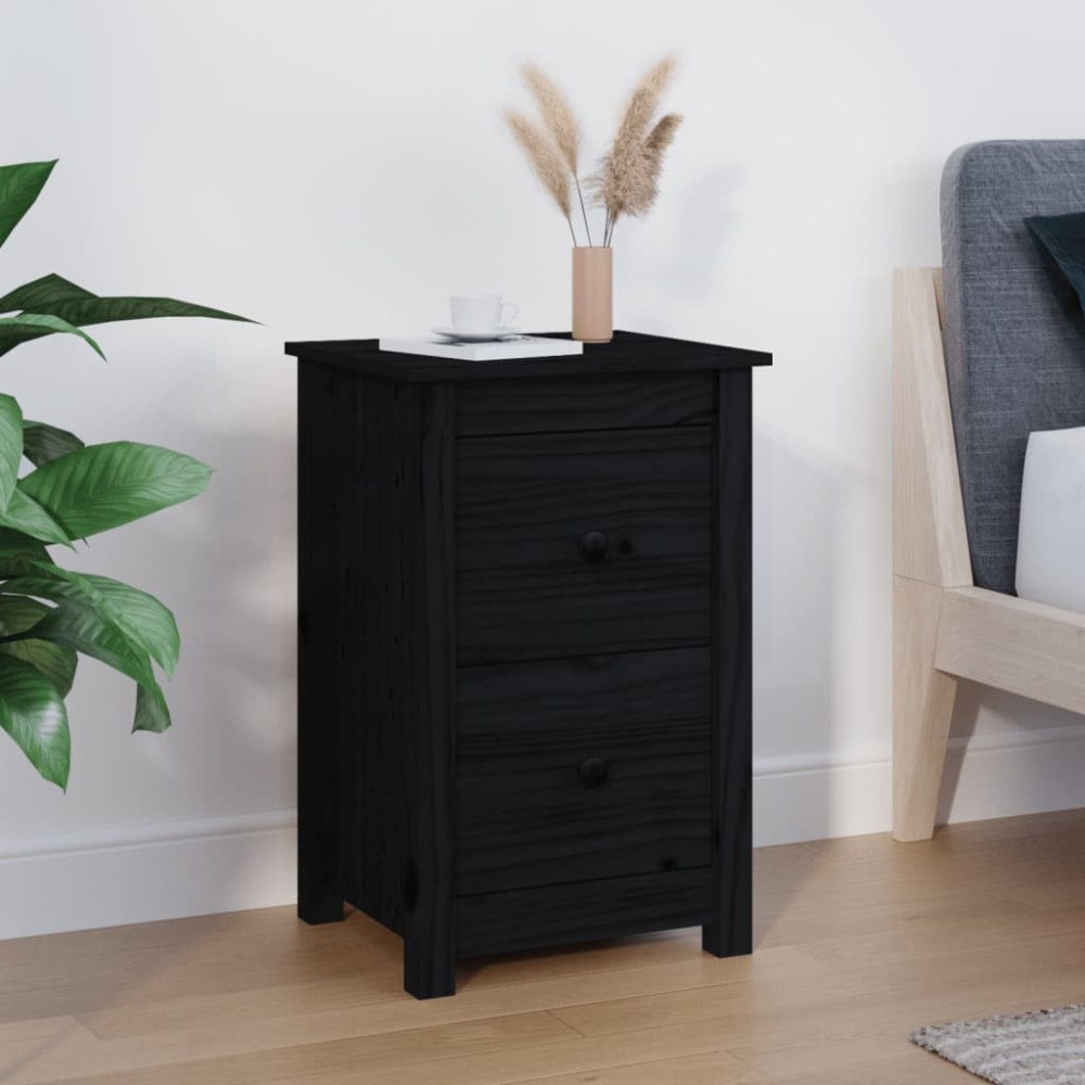 vidaXL Sängbord svart 40x35x61,5 cm massiv furu
